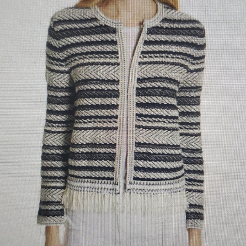 Tory Burch Payton Striped Tweed Fringe Cardigan - Picture 6 of 7